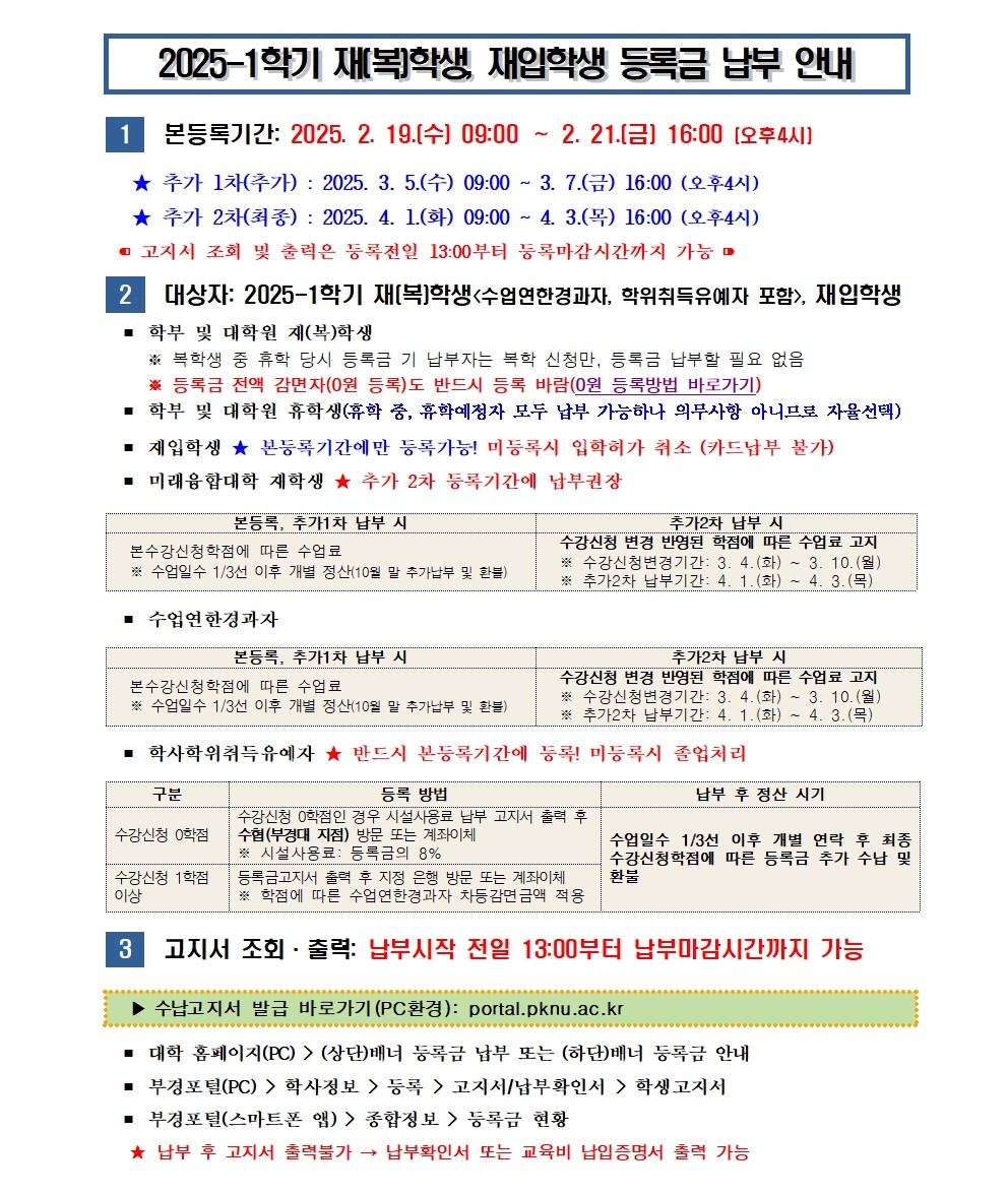 (붙임2) 2025-1학기 재(복)학생, 재입학생 등록금 납부 안내001